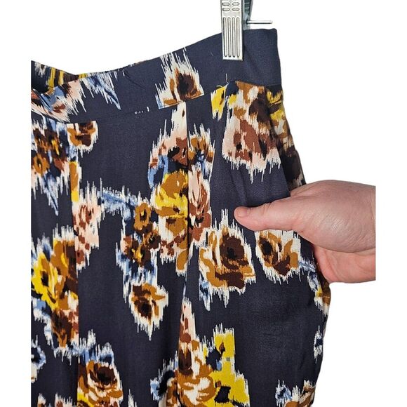 BAND OF GYPSIES Floral Wide Leg Pants XL Hand Pockets Elastic Waist Flowy - Picture 3 of 6